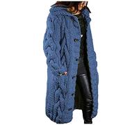 Femme Hiver Cardigan Long Tricot Veste Ouvert Épais Manches Longues Pull Gilet Chaud Capuche Manteau Sweater Chandail Outwear Sweat Automne/Hiver Chandail De Couleur Unie