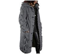 Femme Hiver Cardigan Long Tricot Veste Ouvert Épais Manches Longues Pull Gilet Chaud Capuche Manteau Sweater Chandail Outwear Sweat Automne/Hiver Chandail De Couleur Unie