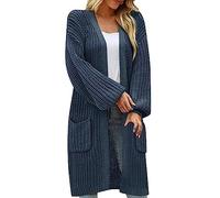 Femme Hiver Cardigan Long Tricot Veste Ouvert Épais Manches Longues Pull Gilet Chaud Capuche Manteau Sweater Chandail Outwear Pullover Confortable Manteau De Couleur Unie