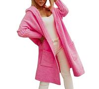 Femme Hiver Cardigan Long Tricot Veste Ouvert Épais Manches Longues Pull Gilet Chaud Capuche Manteau Sweater Chandail Outwear Pullover Ajusté Chandail Unicolore