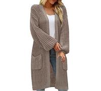 Femme Hiver Cardigan Long Tricot Veste Ouvert Épais Manches Longues Pull Gilet Chaud Capuche Manteau Sweater Chandail Outwear Pullover Confortable Manteau De Couleur Unie