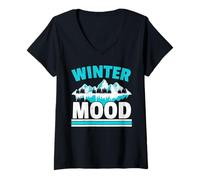 Femme Hiver Humeur Neige Neige Climat Glacé Saison froide T-Shirt avec Col en V