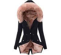 Femme Hiver Para Doublé - Doublure Teddy Chaude Manteau Matelassé Trench Long Manteau à Capuche Jacet Vêtements D’extérieur Manteau Doublé De Fourrure Manteau D’Hiver à Capuche Jacet Uni AV
