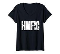 Femme HMFIC Militaire Argot Tactique Texte Typographie Design T-Shirt avec Col en V
