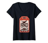 Femme HND Haneda Tokyo Japan Airport Code Kanji Souvenir Japonais T-Shirt avec Col en V