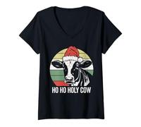 Femme Ho Ho Holy Cow Chapeau de Père Noël Vache drôle T-Shirt avec Col en V
