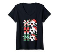 Femme Ho Soccer Christmas Santa Football Player Sports Xmas T-Shirt avec Col en V