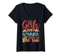 Femme Hobby Horse Rider Girls Just Wanna Ride Riding Horse T-Shirt avec Col en V