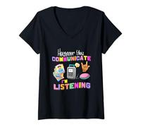 Femme HoCependant You Communication I'm Listening Speech Therapist SLP T-Shirt avec Col en V