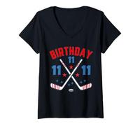 Femme Hockey sur glace onze anniversaire garçon 11ème fête garçon âge 11 ans T-Shirt avec Col en V