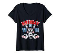 Femme Hockey sur glace onze anniversaire garçon 11ème fête garçon âge 11 ans T-Shirt avec Col en V