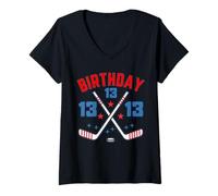Femme Hockey sur glace pour 13e anniversaire garçon 13 ans T-Shirt avec Col en V