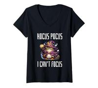 Femme Hocus Pocus I Can't Focus Funny ADHD Cat Saying Humor T-Shirt avec Col en V