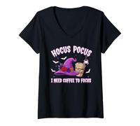 Femme Hocus Pocus I Need Coffee to Focus Halloween Funny Teacher T-Shirt avec Col en V