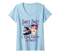Femme Hocus Pocus I Need Coffee to Focus Halloween Funny Teacher T-Shirt avec Col en V