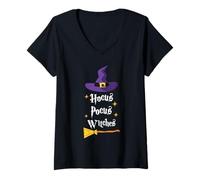 Femme Hocus Pocus Witches Broom Chapeau d'halloween T-Shirt avec Col en V