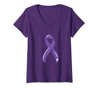 Femme Hodgkin Lymphoma Ruban Anti-Cancer Violet T-Shirt avec Col en V