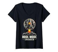 Femme HODL Bitcoin vers la Lune T-Shirt avec Col en V