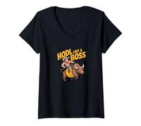 Femme HODL Like a Boss Bitcoin Bull T-Shirt avec Col en V