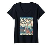 Femme Hodogaya sur Le Tokaido Hokusai Vintage Retro Art Japonais T-Shirt avec Col en V