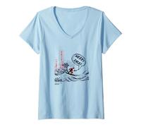 Femme Hokusai Santa Great Wave Joyeux Noël PAPL14763 T-Shirt avec Col en V