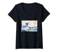 Femme Hokusai The Great Wave Off Kanagawa T-Shirt avec Col en V