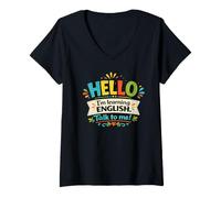Femme Hola, j'apprends l'anglais, Parle-Moi, étudiant en Langue drôle T-Shirt avec Col en V