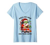 Femme Hold My Milk Un Autre Jeu Funny Santa Gamer Christmas T-Shirt avec Col en V