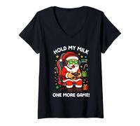 Femme Hold My Milk Un Autre Jeu Funny Santa Gamer Christmas T-Shirt avec Col en V
