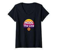 Femme Hold The Line Freedom Money Crypto Power Stack Bitcoin T-Shirt avec Col en V
