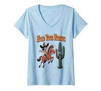 Femme Hold Your Horses Angry Cactus Cowboy Cartoon Rancher T-Shirt avec Col en V
