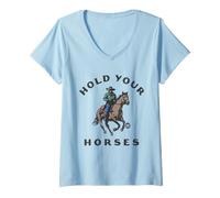 Femme Hold Your Horses Cowboy T-Shirt avec Col en V