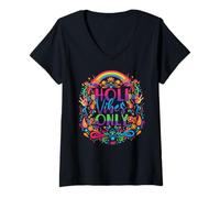 Femme Holi Vibes Only Indian Hindou Spring Holi Festival of Colors T-Shirt avec Col en V