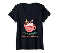 Femme Holiday Cheer and Book Club Christmas Christmas Retro Trendy T-Shirt avec Col en V