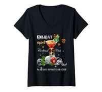 Femme Holiday Spirit Cocktail Club Making Sprits Bright Christmas T-Shirt avec Col en V