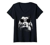 Femme Holland Lop Lapin Portant des Nuances Splash Art Bunny Grunge T-Shirt avec Col en V