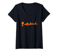 Femme Holland Tulip Script Pays-Bas Travel Heritage Graphic T-Shirt avec Col en V