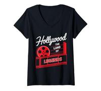 Femme Hollywood Califonia Américain USA Vacances Voyage Touriste T-Shirt avec Col en V