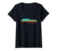 Femme Hollywood, Los Angeles, Californie, film rétro vintage au coucher du soleil T-Shirt avec Col en V