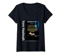 Femme Holocaust Rembr Memorial Day, Yom HaShoah, Zikaron ba lev T-Shirt avec Col en V