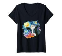 Femme Holstein Vache étoilée Nuit étoilée Animal de la Ferme T-Shirt avec Col en V