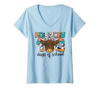 Femme Holy Cow Highland Funny 100th Day of School 100 Days Kids T-Shirt avec Col en V