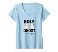 Femme Holy Ghost Energy Cute Halo Ghosts Christian Halloween T-Shirt avec Col en V