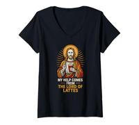 Femme Holy Humour Lord of Lattes Fun Womans Christian Faith T-Shirt avec Col en V