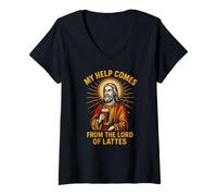 Femme Holy Humour Lord of Lattes Fun Womans Christian Faith T-Shirt avec Col en V