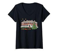 Femme Home Alone House Noël T-Shirt avec Col en V