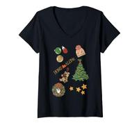 Femme Home Alone Ornaments Noël T-Shirt avec Col en V