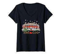 Femme Home Alone Snowing House T-Shirt avec Col en V