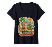 Femme Home is Where The Horizon Blur and The Sand is Warm T-Shirt avec Col en V
