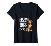 Femme Home is Where The Woof est Un drôle d'amateur de Chiens Foxhound américain T-Shirt avec Col en V